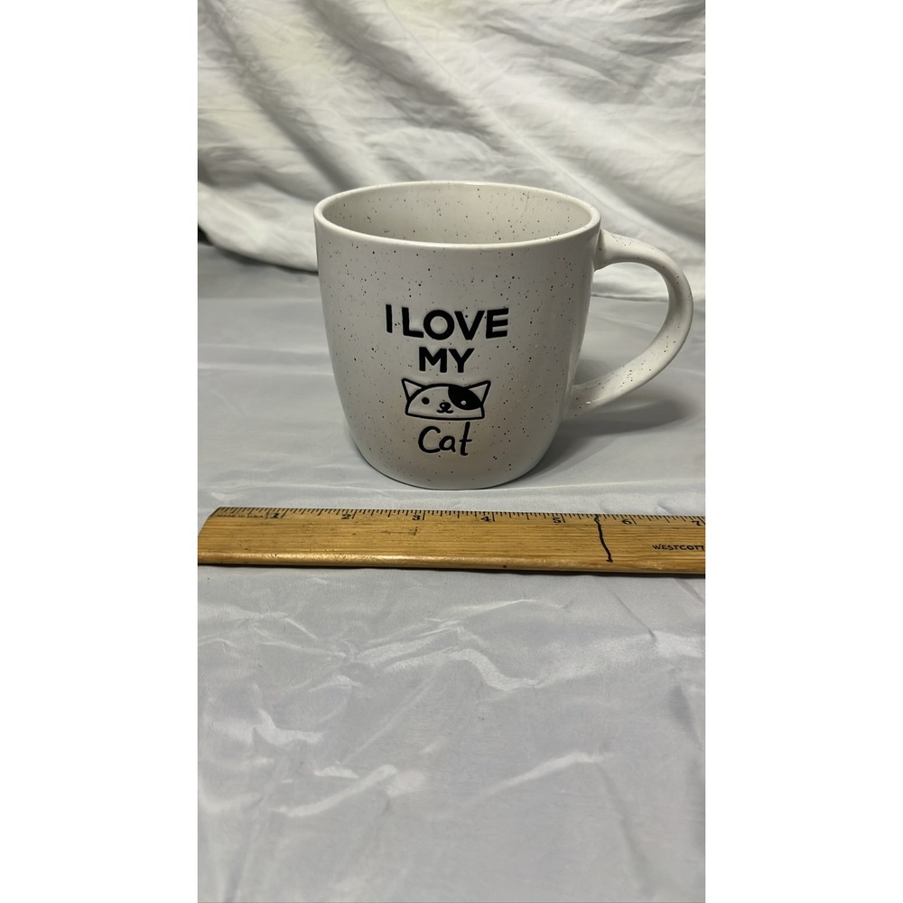 I Love My Cat Ceramicโ Coffee Mug Speckled White Tea Cup 16 oz